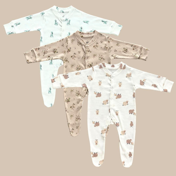 Stretchable Cotton Footed Jumpsuits for Babies - Cozy Night Sleepsuits