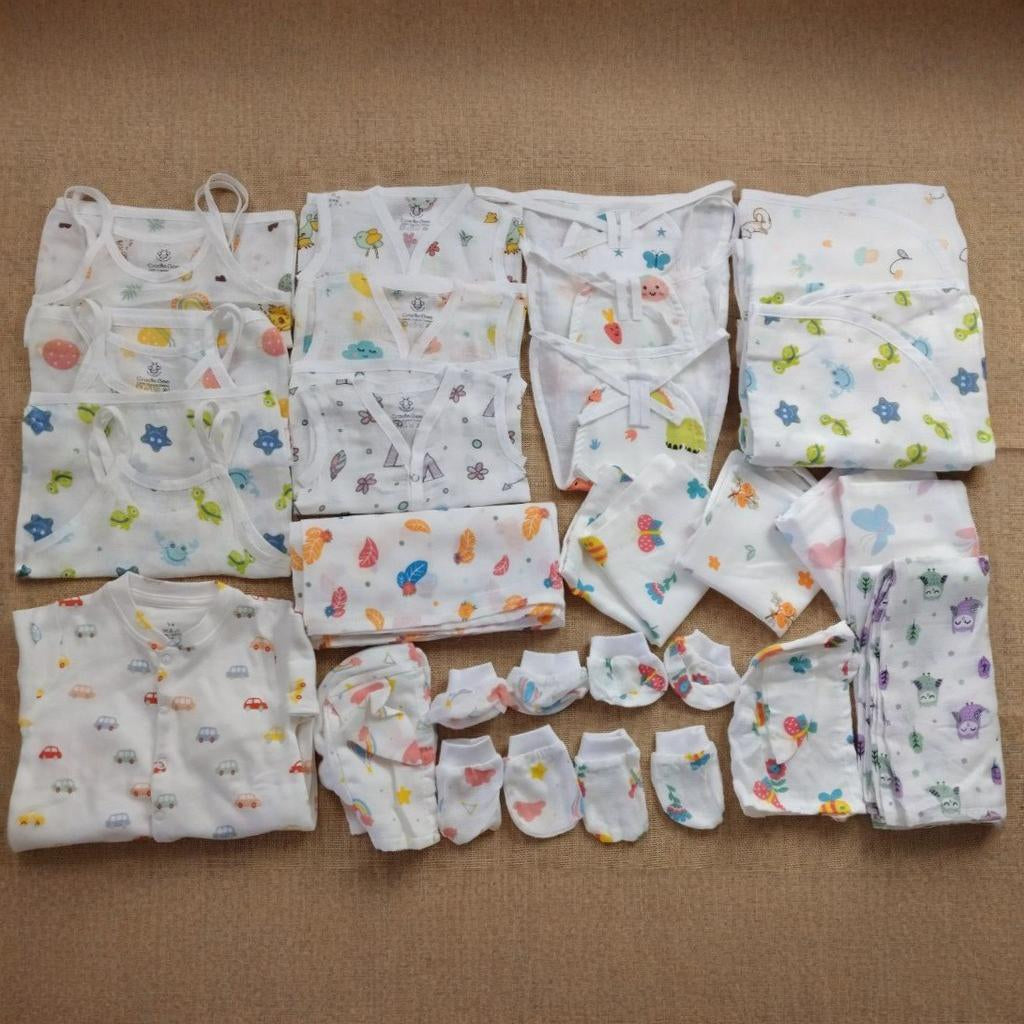 CradleBee Hospital Bag Base Kit: 23-Piece Muslin Clothing Bundle